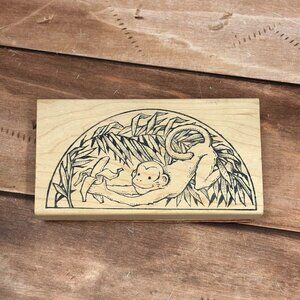 VERY RARE! TOO MUCH FUN MONKEY WITH BANANA WOOD MOUNTED RUBBER STAMP